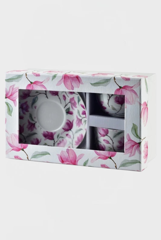 2 броя чаши за кафе с чинийки от порцелан Fiora Magnolia