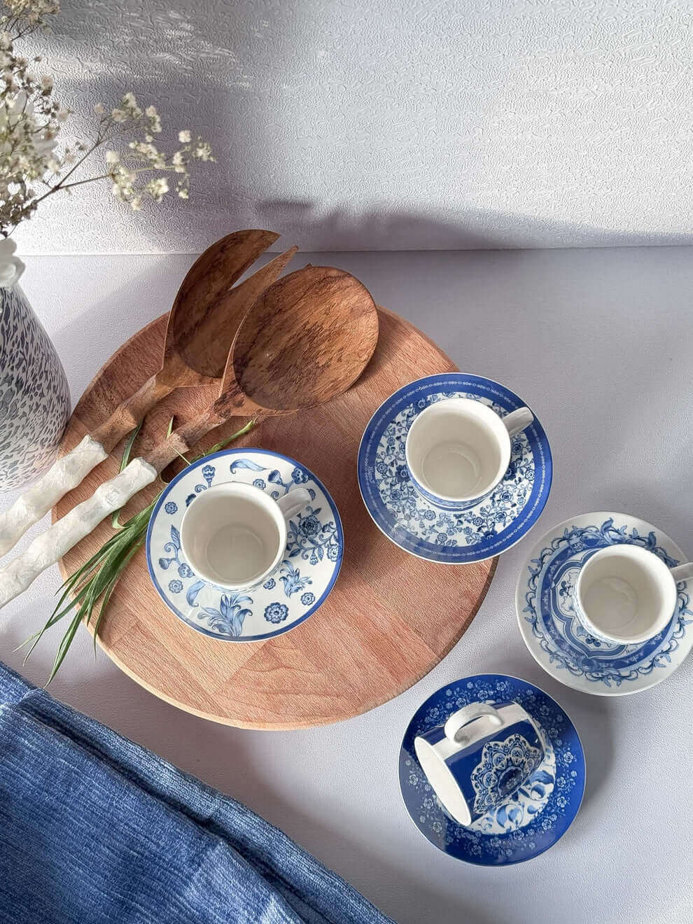 4 броя чаши за еспресо с чинийки от порцелан Nove Blue, 90мл