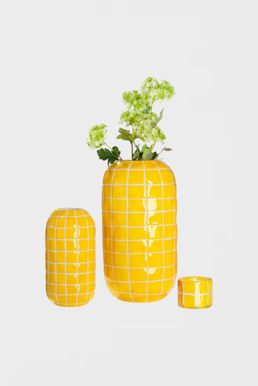 Малка ваза от керамика Yellow Chess Small, 21см