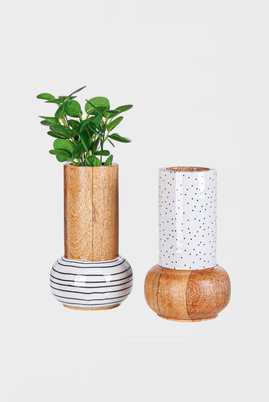 Ваза от мангово дърво Noa Stripes, 19см
