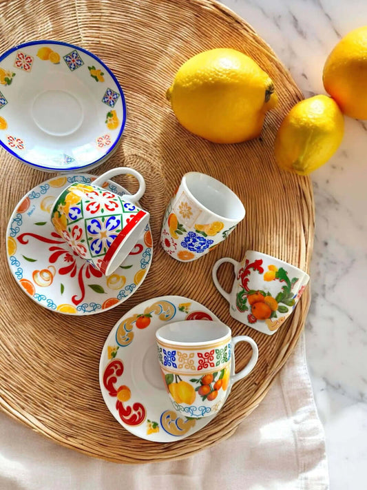 4 броя чаши за кафе с чинийки от порцелан Nove Citrus, 90мл