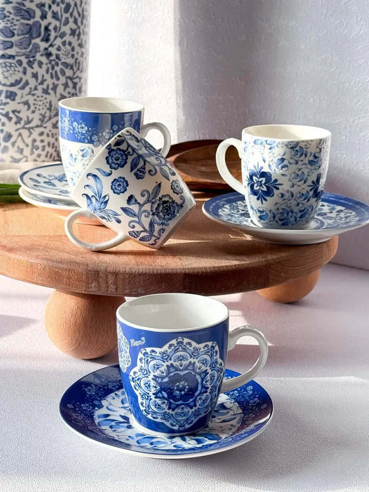 4 броя чаши за еспресо с чинийки от порцелан Nove Blue, 90мл