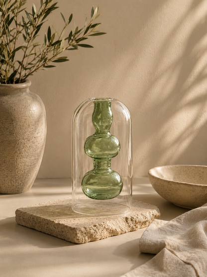 Малка ваза от стъкло Bubbs Green, 15см